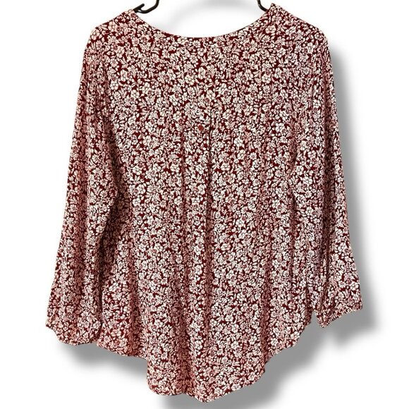 Market & Spruce Shirt Womens Large Floral Button Blouse Maroon White 3/4 Sleeve - Picture 5 of 16